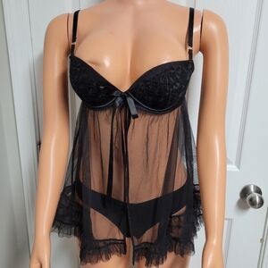 Victoria's Secret Mesh Push Up Bow Ruffle Babydoll Size 34C.